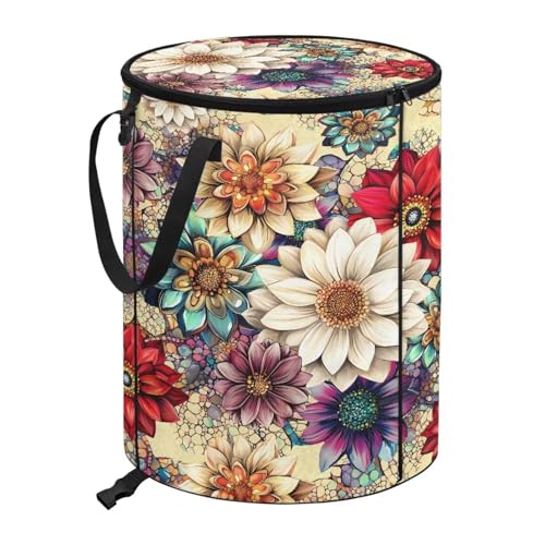 BIGCARJOB Boho Floral Large Trash Can with Lids, Camping Trash Can Collapsible Garbage Cans Water Resistant Garbage Bin Storage Holder for Outside, 22.83x17.71 in - color: Boho Floral