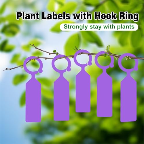 Plant Labels Yuanling 100Pcs Plastic Waterproof Plant Tree Tags Nursery Garden Markers for Indoor Outdoor Gardening Plants Vegetables Flowers Potted (Purple Color with 1 Marker Pen) - color: Purple