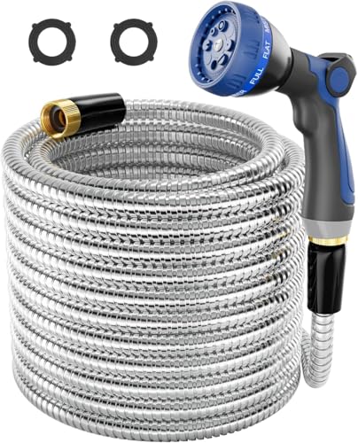 SPECILITE 1/2"x 75FT 304 Stainless Steel Metal Hose with Blue Nozzle - size: 75 ft