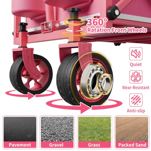34" Extra Long Collapsible Wagon Cart, 360LBS Capacity, Pink - color: Pink