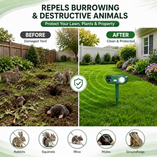 18-60 kHz Ultrasonic Solar Animal Repeller, 2-Pack Deer Repellent Devices