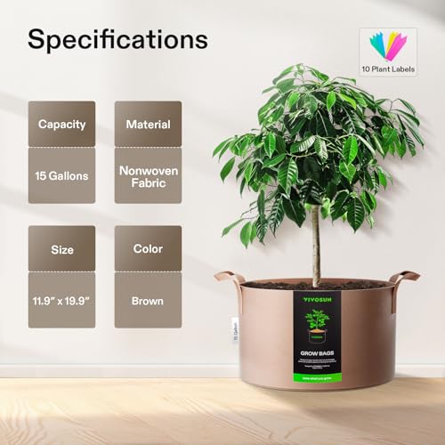 VIVOSUN 5-Pack 15 Gallon Plant Grow Bags Fabric Pots with Handles - color: Tan, size: 15 Gallons