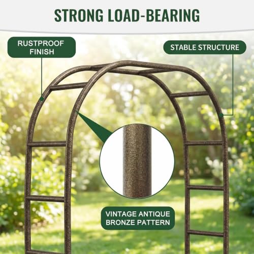Metal Garden Arch 5.5ft W, 16mm Thick Steel Tube for Climbing Roses & Vines - color: Brown Strengthen