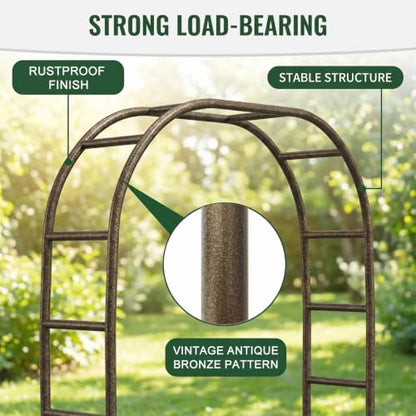 Metal Garden Arch 5.5ft W, 16mm Thick Steel Tube for Climbing Roses & Vines - color: Brown Strengthen