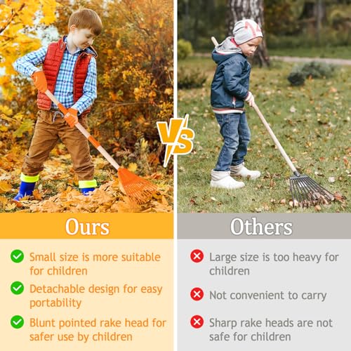 4 Pcs 35'' Kids Rakes for Leaves - Plastic Rake Head with 4 Pairs Kids - color: Orange-4 Pack