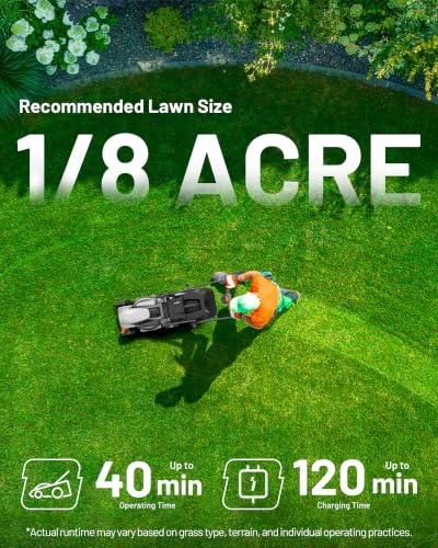 Litheli 14 Inch Battery Lawn Mower with 8.0Ah Long-Life Battery, Brushless Push Mower for Small-Sized Yards, 5-Position Height, 9 Gallon Bag, Lightweight Design - color: White