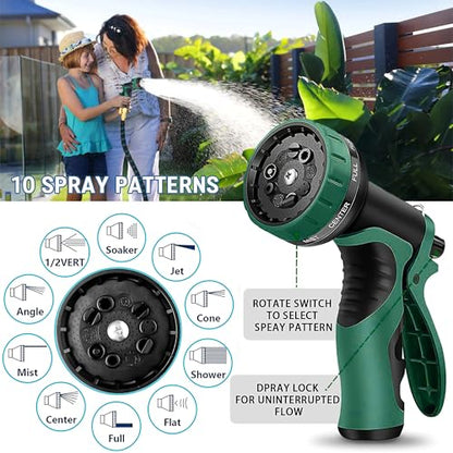 Expandable Garden Hose 100 ft with 10 Function Nozzle Sprayer, Lightweight & No-Kink Flexible Water Hose with Durable Latex Core & Solid Brass Fittings, 100ft Retractable Stretch Hose (DarkGreen)