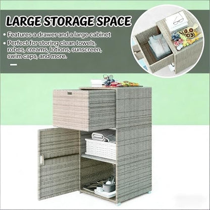 Wicker Outdoor Storage Cabinet, Pool Towel Rack with Drawer, Gray, 47" H - color: Gray-A