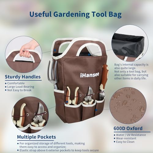 Brown Garden Tools Set 12-Piece, Gardening Gifts for Women Men - color: brown