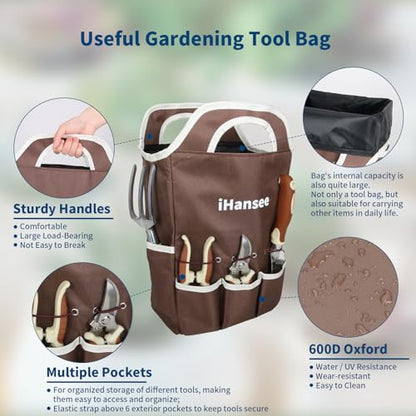 Brown Garden Tools Set 12-Piece, Gardening Gifts for Women Men - color: brown
