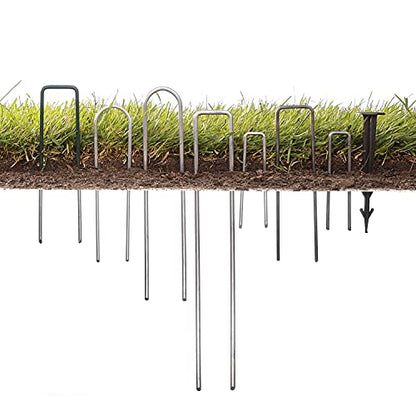 GardenMate 100-Pack Anti-Rust 8 Inch 9 Gauge Heavy-Duty U-Shaped Garden Securing Stakes/Spikes/Pins/Pegs - Hot Dipped Galvanized Sod Staples for Anchoring Landscape Fabric - style: 8" 9 gauge galv round top