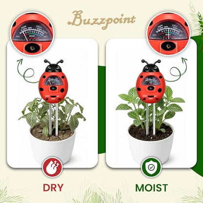 Ladybug 3-in-1 Soil Tester for Indoor & Outdoor Plants – Moisture Meter with pH & Light Sensor, No Batteries Needed for Houseplants & Gardening