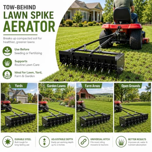 31-Inch Tow Behind Aerator for Lawn Tractors, ATVs, Yard and Garden