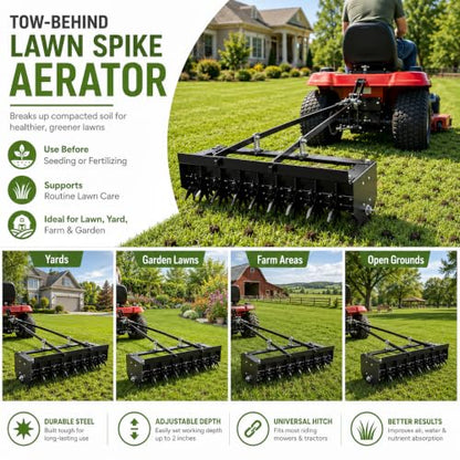 31-Inch Tow Behind Aerator for Lawn Tractors, ATVs, Yard and Garden