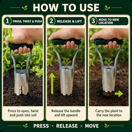 Bulb Planter Tool with Depth Marker, Heavy Duty Manual Garden Dibber - color: Dark green