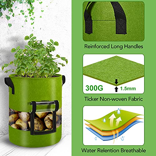 Visible Tomato/Strawberry/Sweet Potato/Carrot/Potato Grow Bags 7 Gallon 3-Pack, Heavy Duty Thickened Aeration Nonwoven Fabric Pots with Handles, Come with 3-Pcs Plant Labels&Lens Hoods - color: Green, size: 7 gallon