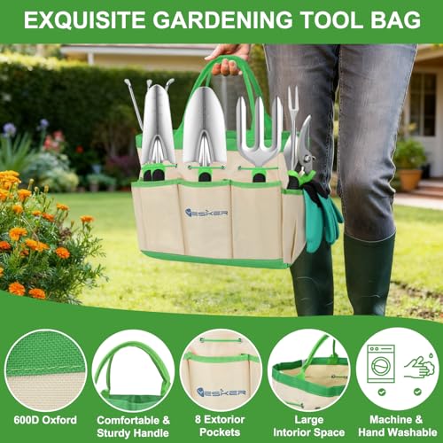 Yesker Gardening Tools 9-Piece Heavy Duty Garden Tool Set Gardening Supplies Gifts for Women Men Gardening Hand Tool Kit with Non-Slip Ergonomic Handle, Garden Bag, Durable Gloves and Shears, Green - size: 9PCS Black Green