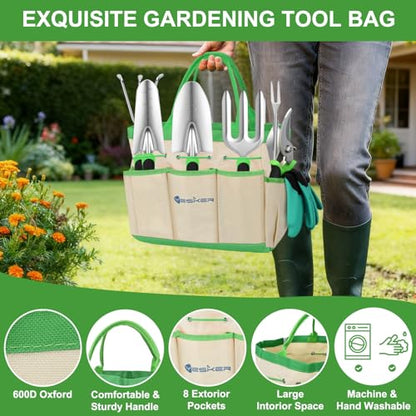 Yesker Gardening Tools 9-Piece Heavy Duty Garden Tool Set Gardening Supplies Gifts for Women Men Gardening Hand Tool Kit with Non-Slip Ergonomic Handle, Garden Bag, Durable Gloves and Shears, Green - size: 9PCS Black Green