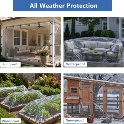 Clear Tarp 8x16ft Heavy Duty – 8 Mil Vinyl Waterproof, UV & Tear Resistant with Rust-Proof Grommets for Chicken Coop, Greenhouse, Patio & Porch Enclosure - size: 8 x 16 FT