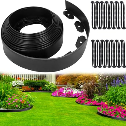3IN x 50FT Landscape Edging Border with 75 Spikes, Plastic Edging for Landscaping, No Dig Garden Border Edging Kit for Flower Beds, Lawn, Yard, Paver Pathway - size: 3 In x 50 FT