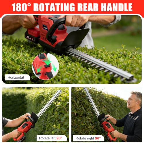 22" Cordless Hedge Trimmer, Electric Bush Trimmer with 2 Pack Battery - color: Red