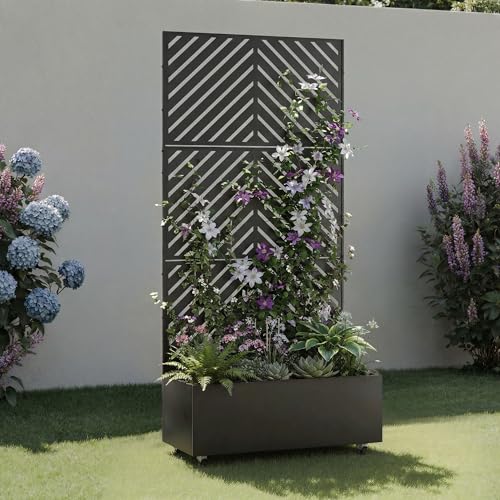 Metal Raised Garden Bed with Trellis and Wheels, 71"x35"x16" (Black-Arrow) - color: Black-arrow, size: 71"x35"x16"