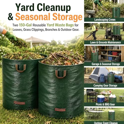 150 Gal Oversized Reusable Yard Waste Bags, 2-Pack, Leaf and Lawn Cleanup - size: 150 Gal