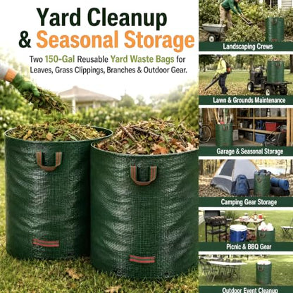 150 Gal Oversized Reusable Yard Waste Bags, 2-Pack, Leaf and Lawn Cleanup - size: 150 Gal