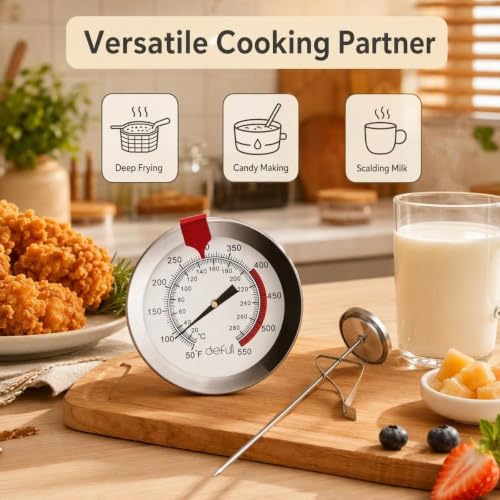 12" Deep Fry Thermometer with Clip Instant Read Dial Thermometer 12 inch Stainless Steel Stem Meat Thermometer Cooking Thermometer for Turkey, BBQ, Grill - size: DeepFry Thermometer-12 Inch Probe