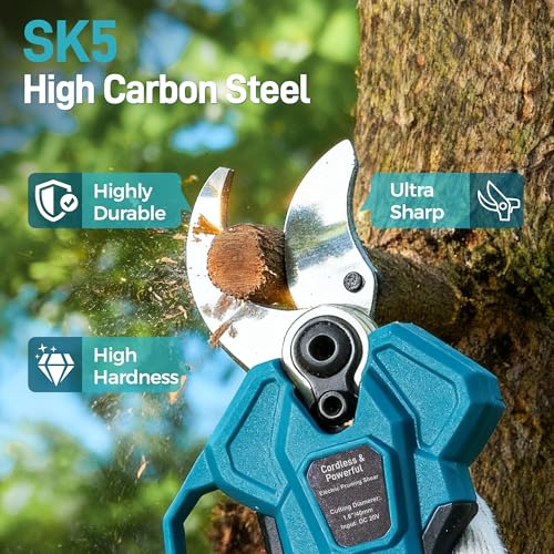 1.6" Electric Pruning Shears for Garden Tree Trimming with 2x4.0Ah Battery - color: Light Blue