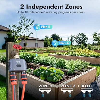 WiFi Water Timer for Garden Hose with Brass Inlet,Smart Hose Timer with WiFi Hub, APP & Voice Control,Up to 20 Watering Plans, 2-Zone Sprinkler Drip Irrigation System Controller for Yard Lawn Watering