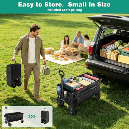 SUNNYFEEL 300L Collapsible Wagon Cart with Big Wheels, 550LBS, Black - color: Black