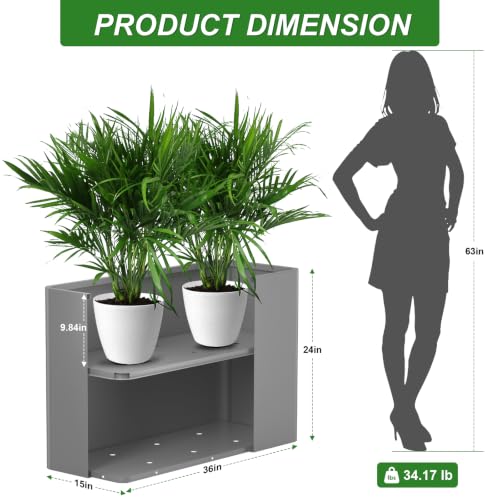 36" L x 15" W x 24" H Metal Tall Rectangular Planter - Large Planter Box for Outdoor Plants, Flowers,Garden - color: Gray