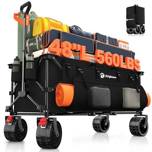 Originsure 300L Beach Wagons Carts Foldable with Big Wheels, 560lbs, Black - color: Black