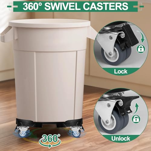 ToLanbbt Trash Can Dolly with Wheels, 15-19 in Adjustable Round Furniture Dolly, Heavy Duty 440 LBS Drum Rolling Base, Keg Dolly for 20, 32, 44, 55 Gallon Garbage Cans, Black, 1 Pack - color: Black, size: 2 IN - 1 Pack