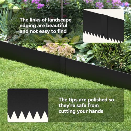 6 PCS 6 Inch Steel Landscape Edging Kit, 40" L x 6" H Galvanized Steel Landscape Lawn Edging Powder for Lawn Yard, Coated Bendable Metal Strips, No-Dig Hammer-in Edging Border w/7Clips - style: 40" L x 6" H,Black