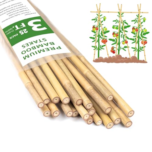 Plant Stakes 3FT, Natural Bamboo Stakes, 25Pcs Sturdy Bamboo Garden Stakes - size: 36 inches, 25 pack