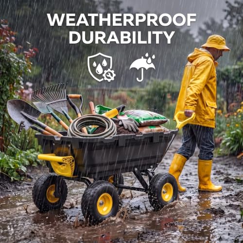 Autodaya Garden Dump Cart Wagon 1000 Lb, Heavy Duty Yard Wheelbarrow Wagon - color: 1000 Lbs|yellow