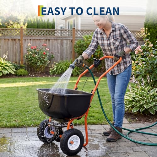 TrailBlaze Heavy-Duty Walk-Behind Fertilizer & Seed Spreader – 70LB Capacity, Adjustable Stream Control, 8" Pneumatic All-Terrain Tires, 0–10FT Spread, Large Harvester, Lawn & Garden, Black