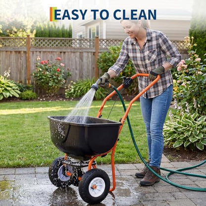 TrailBlaze Heavy-Duty Walk-Behind Fertilizer & Seed Spreader – 70LB Capacity, Adjustable Stream Control, 8" Pneumatic All-Terrain Tires, 0–10FT Spread, Large Harvester, Lawn & Garden, Black