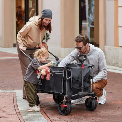 EVER ADVANCED Folding Push Wagon with Brakes, Portable Shopping Cart - color: Gray