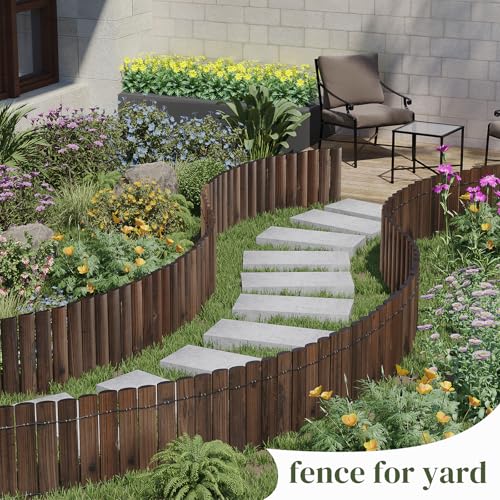 Garden Border Edging Wood Fence Landscape Edging Border Wooden Landscape Edging Decorative Garden Edging Lawn Edging Fence Flexible Garden Edging-15.7" H x 47.2" L (3PACK, 12Ft Total Length)