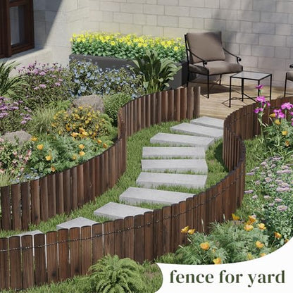 Garden Border Edging Wood Fence Landscape Edging Border Wooden Landscape Edging Decorative Garden Edging Lawn Edging Fence Flexible Garden Edging-15.7" H x 47.2" L (3PACK, 12Ft Total Length)