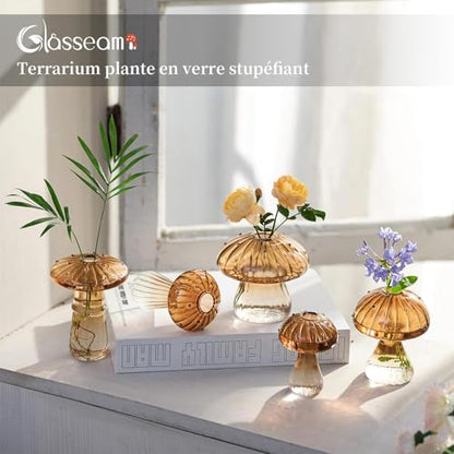 Glasseam Mushroom Glass Propagation Station, 5Pcs Amber Plant Terrarium Jar - color: Amber, size: 5