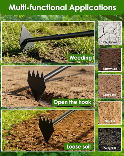 Luvenia 2-in-1 Hoe Garden Tool and Weed Puller Tool, 60 Inch Long Handle Garden Hoe Heavy Duty, Stainless Steel Triangle Hoe for Gardening Planting, Weeding, Digging, Loosening Soil, Sharp Edge - size: 60in