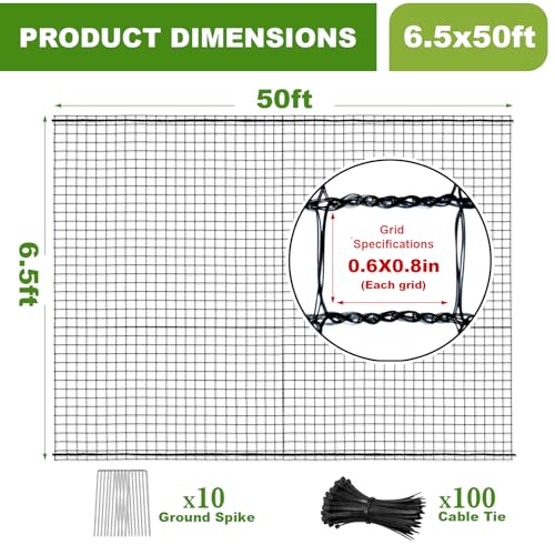6.5x50FT Deer Fence Netting for Garden, 55GSM Plastic Mesh Temporary Fence - size: 6.5x50FT