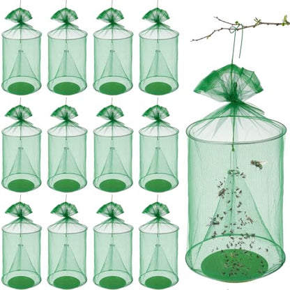 Qualirey 12 Pcs Ranch Fly Trap Outdoors Stable Reusable Horse Outdoor Hanging Pest Fly Trap Catcher Cage with Pots Flay for Farm Orchard Restaurants
