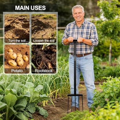 VNIMTI Pitchfork for Gardening, Heavy Duty Pitch Fork with Steel Handle, 5 Tines Garden Fork for Loosening Soil, Digging, 45 Inches