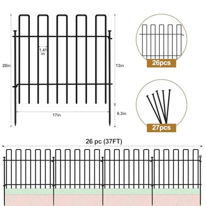 26 Panels No Dig Animal Barrier Fence, 13in(H) x 37ft(L) Garden Edging Border Fencing, Rustproof Metal Stakes Decorative Garden Fence, Dog Digging Defense Fencing Barrier for Outdoor, Yard, Patio - size: 26 Panels, 13in(H) x 37ft(L)