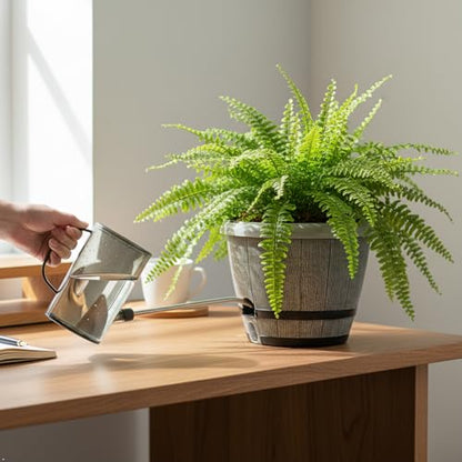 Sun-E 10" Self-Watering Whiskey Barrel Planter 3 Pack for Indoor Outdoor - color: White Wooden Grain